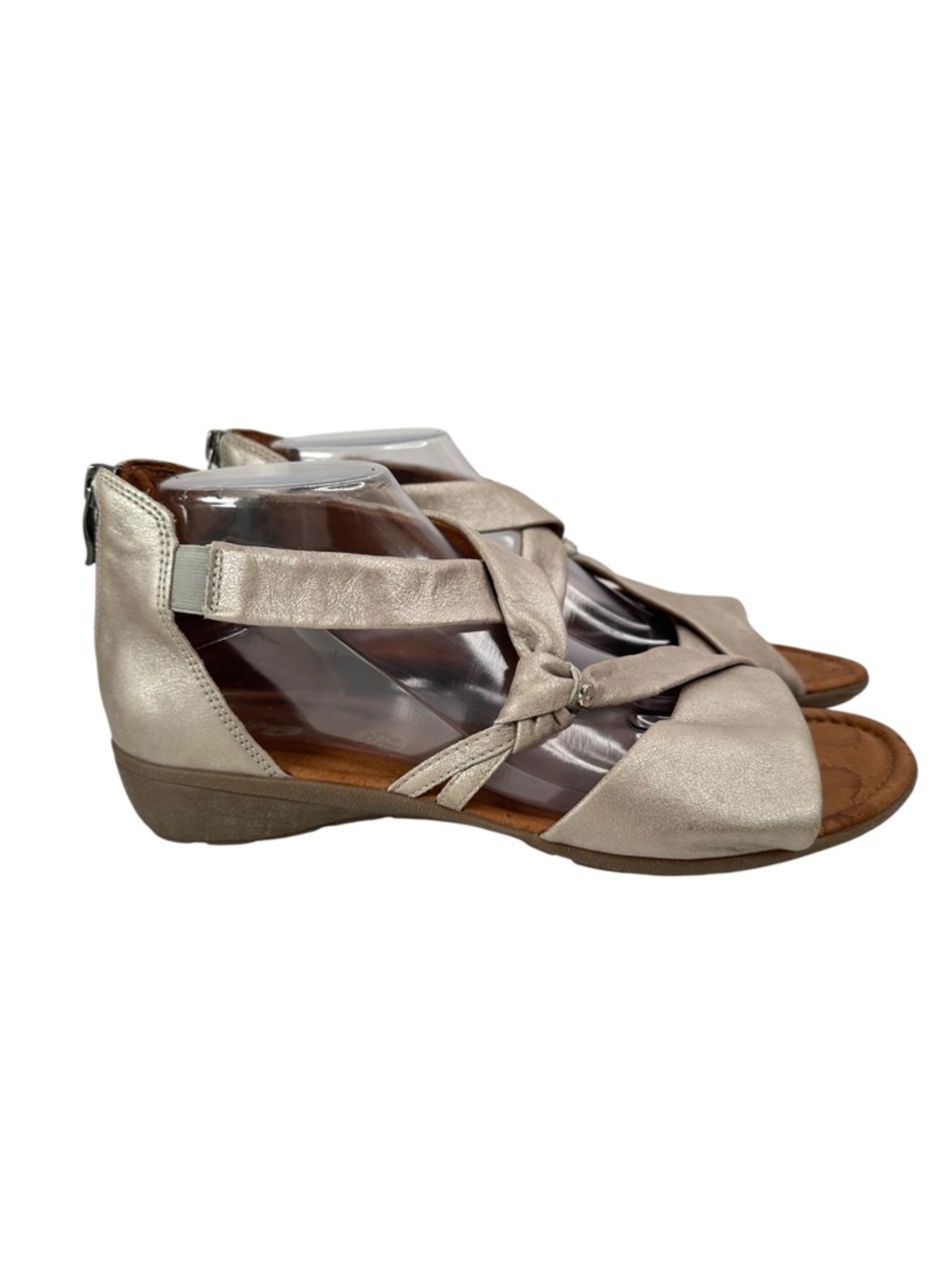 Ara Gold Metallic Leather Criss Cross Wedge Sandals Ankle Zip Womens 9.5 EU41